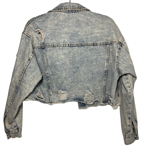 Jean Jacket Acid Wash Cropped Destroyed Size Xs - Picture 3 of 10